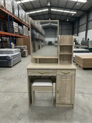 Modern Light Oak Vanity Set with Stool