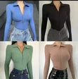 Trendy Collar Zip-Up Bodysuit - Blue - 2