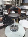Adjustable Bar Stool - Brown Wood Grain & Black Leather - 2