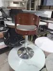 Adjustable Bar Stool - Brown Wood Grain & Black Leather - 3