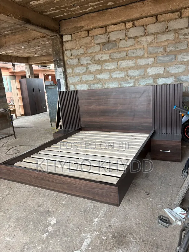 Floating Bed Frame with Side Drawers - Brown - 1