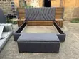 Wood-Mode Queen Size Bed with Walnut Wood & Grey Upholstery - 1