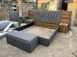 Wood-Mode Queen Size Bed with Walnut Wood & Grey Upholstery - 3