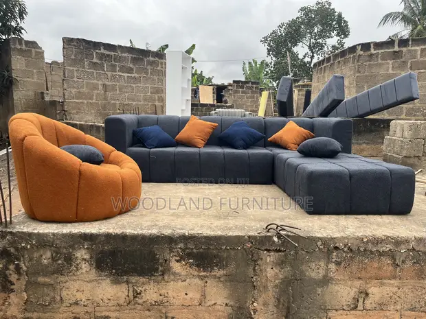 Royal Comfort Modular Sofa Set - Navy Blue & Orange - 1