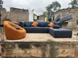 Royal Comfort Modular Sofa Set - Navy Blue & Orange - 3
