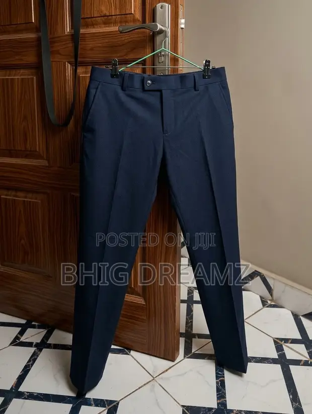 Men's Navy Blue Material Trousers - Smart Office & Formal Wear - 1