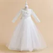 White Long-Sleeved Lace Flower Girl Dress - 1