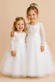 White Long-Sleeved Lace Flower Girl Dress - 2