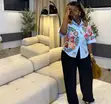 Luxury Women's 2-Piece Set: Embroidered Shirt & Wide Leg Pants - 1