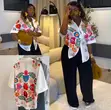 Luxury Women's 2-Piece Set: Embroidered Shirt & Wide Leg Pants - 2