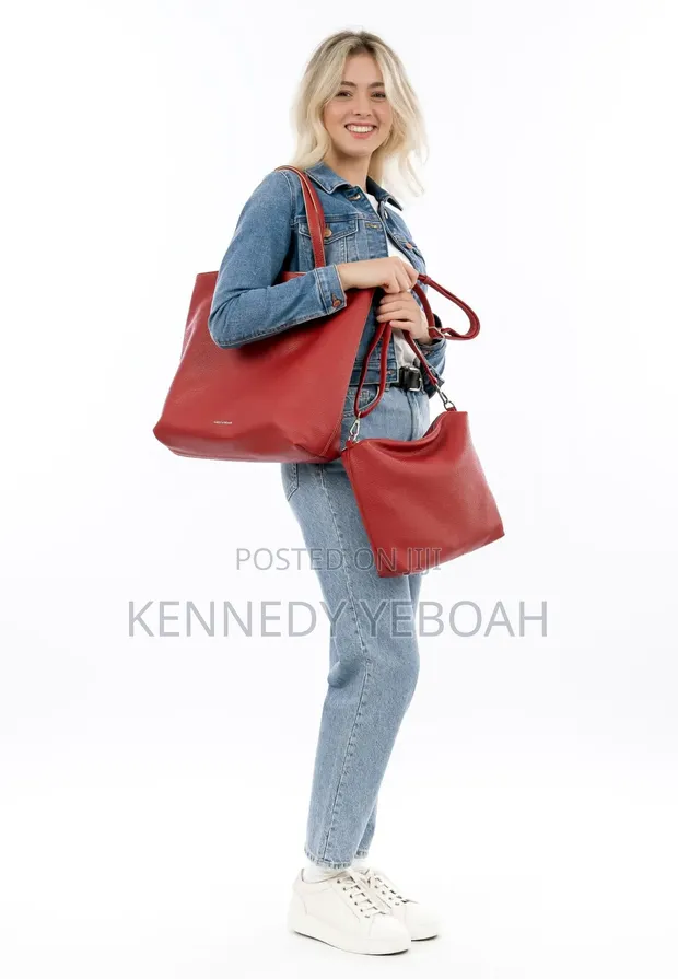 Classic Emily & Noah Red Leather Bucket Bag - 1