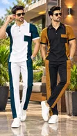 Men's Stylish Striped Two-Piece Set - Short Sleeve Shirt & Trousers - 2
