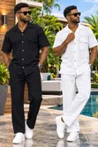Men's Stylish Striped Two-Piece Set - Short Sleeve Shirt & Trousers - 3