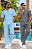 Men's Stylish Striped Two-Piece Set - Short Sleeve Shirt & Trousers - 4