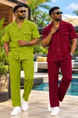Men's Stylish Striped Two-Piece Set - Short Sleeve Shirt & Trousers - 5