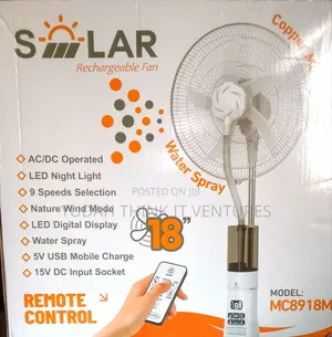 18 Inch Solar Rechargeable Mist Fan with LED Lights