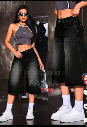 Denstyle Acid-Wash Wide-Leg Denim Culottes/Shorts