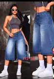 Denstyle Acid-Wash Wide-Leg Denim Culottes/Shorts - 2