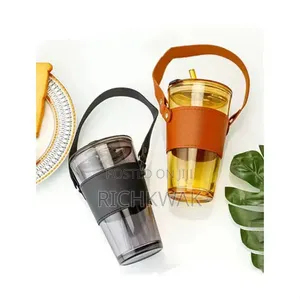 Glass Tumbler with Straw and Leather Strap