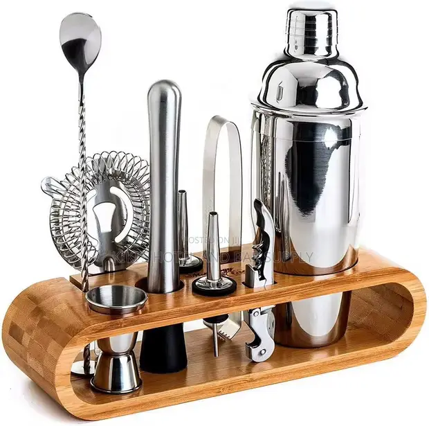 10-Piece Cocktail Set with Wooden Base - 1