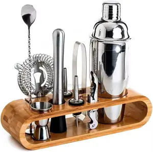 10-Piece Cocktail Set with Wooden Base
