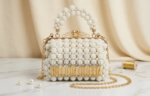 Handmade Pearl Beaded Handbag with Gold Chain - 1