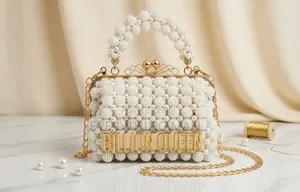 Handmade Pearl Beaded Handbag with Gold Chain