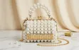 Handmade Pearl Beaded Handbag with Gold Chain - 1