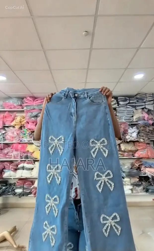 Denstyle Denim Wide Leg Pants with Rhinestones - 1