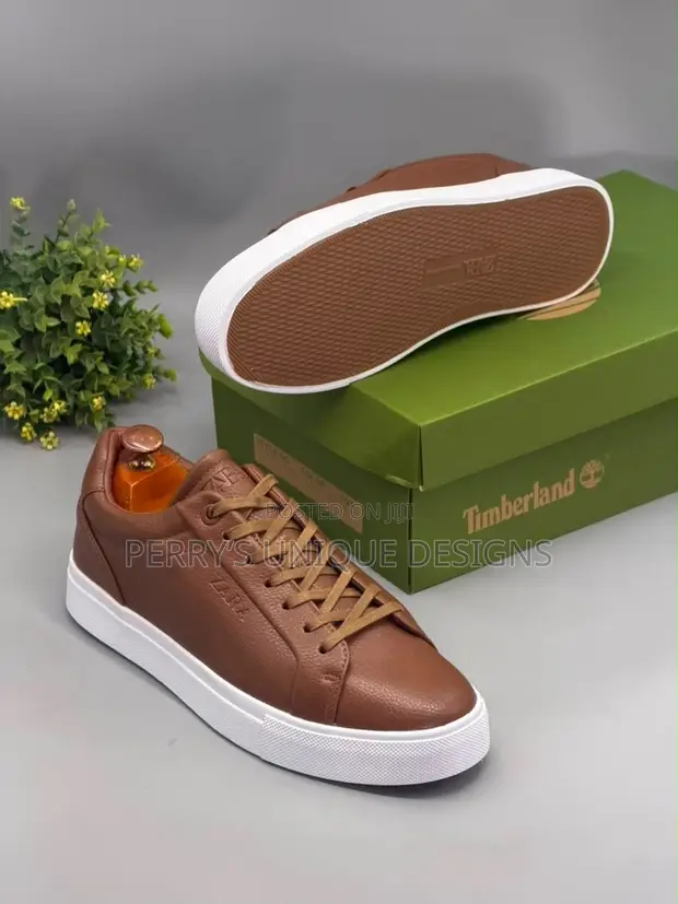 Zara Men's Brown Leather Sneakers (White Sole) - 1