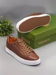 Zara Men's Brown Leather Sneakers (White Sole) - 1