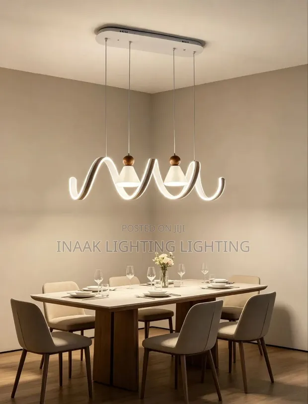 Luxury Wavy Ribbon Chandelier with 2 Wooden Ball Pendants - 1