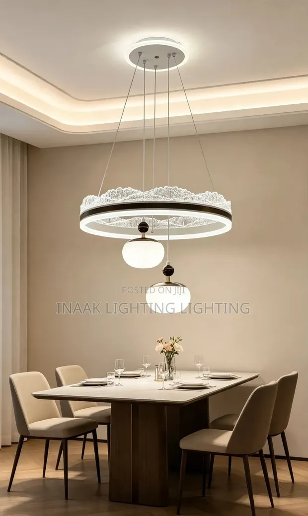 Luxury Crystal Crown Ring Chandelier with 2 Milky Globe Pendants - 1