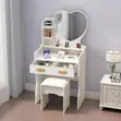 Modern Dressing Table/Vanity Set with Carved Mirror - 1