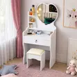 Modern Dressing Table/Vanity Set with Carved Mirror - 2