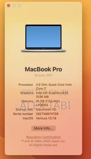 Apple MacBook Pro 2017 15" 16GB RAM, 512GB SSD