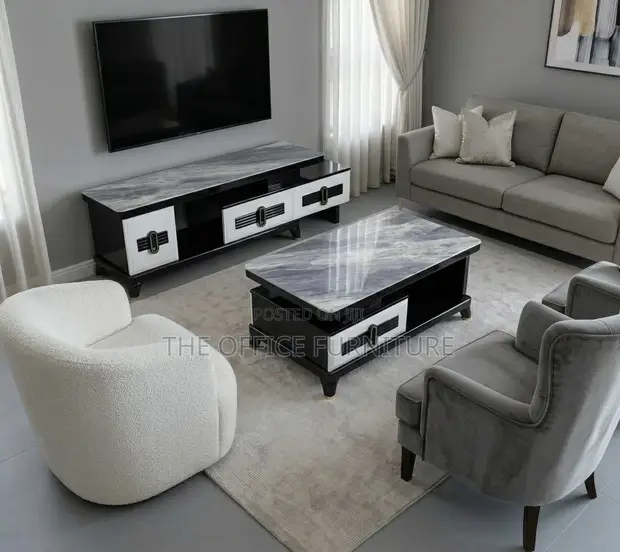 Contemporary Faux-Marble Living Room Set - 1