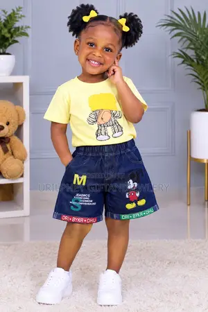 Pretty Top and Jeans Shorts Set for Kids