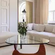 Triangular Glass Center Table with Wooden Base - 1