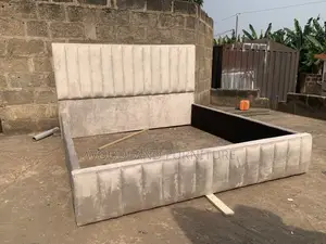 Queen Size Cream Channel-Tufted Bed Frame with Nightstand