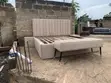 Queen Beige Channel-Tufted Bed Frame with Side Drawers and Bench - 1