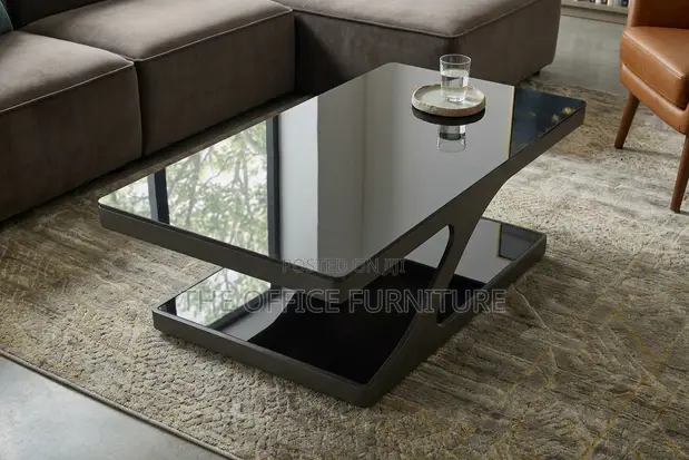 Tempered Glass Coffee Table with Shelf - 1