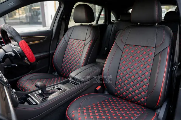 Premium Black & Red Basket-Weave Seat Covers & Steering Wheel Cover Set - 1