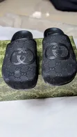Unisex Black Monogram Gucci Slippers - 1