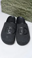 Unisex Black Monogram Gucci Slippers - 3