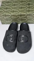 Unisex Black Monogram Gucci Slippers - 4
