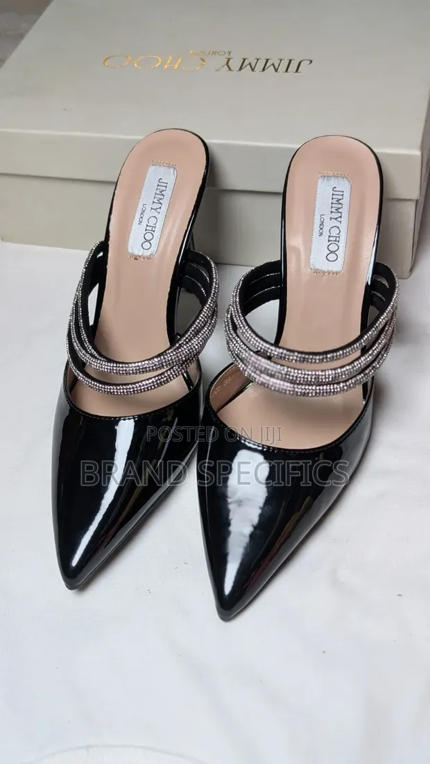 Jimmy Choo Women's Black Rhinestone Pointed-Toe Mule Heels - 1