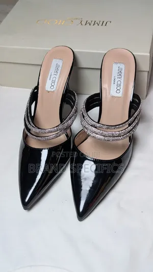 Jimmy Choo Women's Black Rhinestone Pointed-Toe Mule Heels
