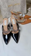 Jimmy Choo Women's Black Rhinestone Pointed-Toe Mule Heels - 5