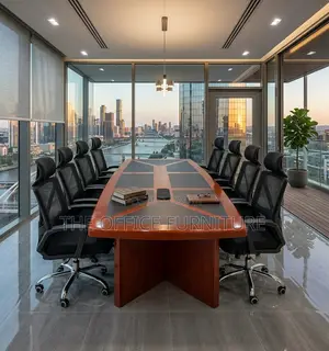 Executive Mahogany Veneer Boardroom Table with 8 Chairs